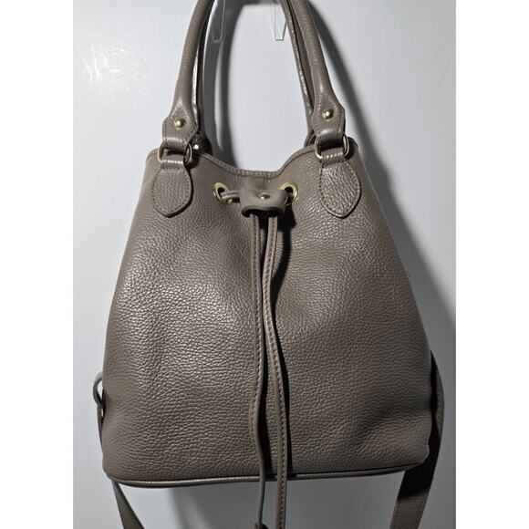 Vintage Liz Claiborne Pebble leather Drawstring Bucket Shoulder Bag Made Italy - Picture 1 of 15